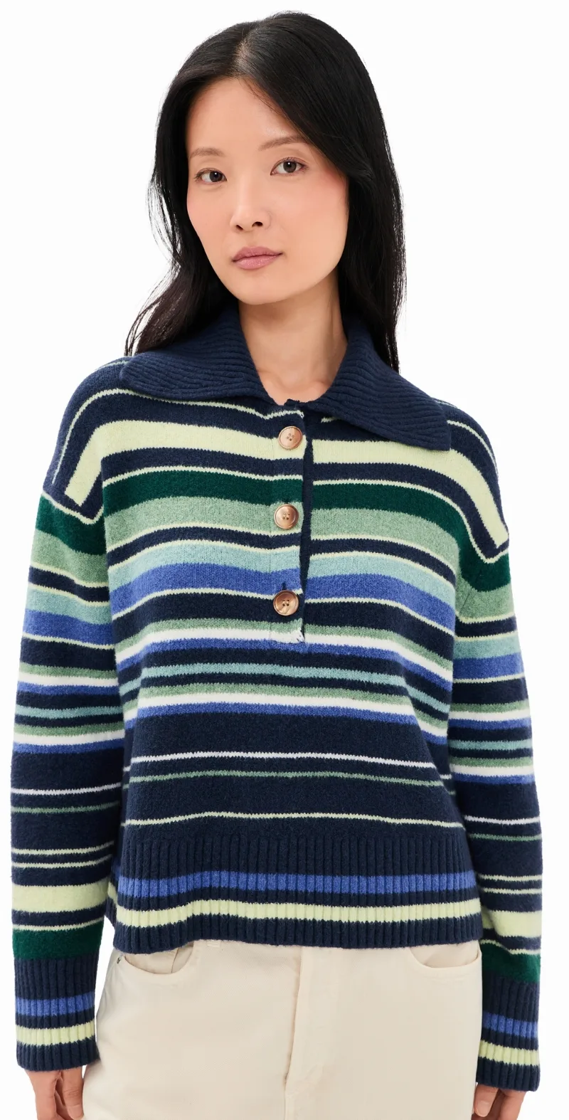 Free People Trading Up Stripe Sweater Navy Combo XL