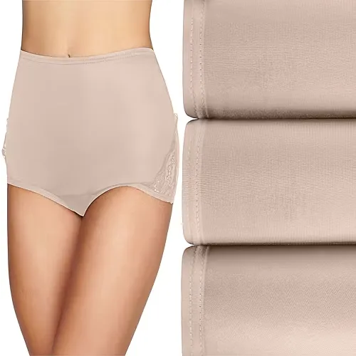 Vanity Fair Perfectly Yours Lace Nouveau Nylon 3 Pack Brief Panty - 13011, 6, Beige