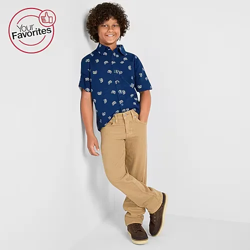 Thereabouts Little & Big Kid Boys Adjustable Waist Stretch Fabric Straight Leg Jean, 7, Brown