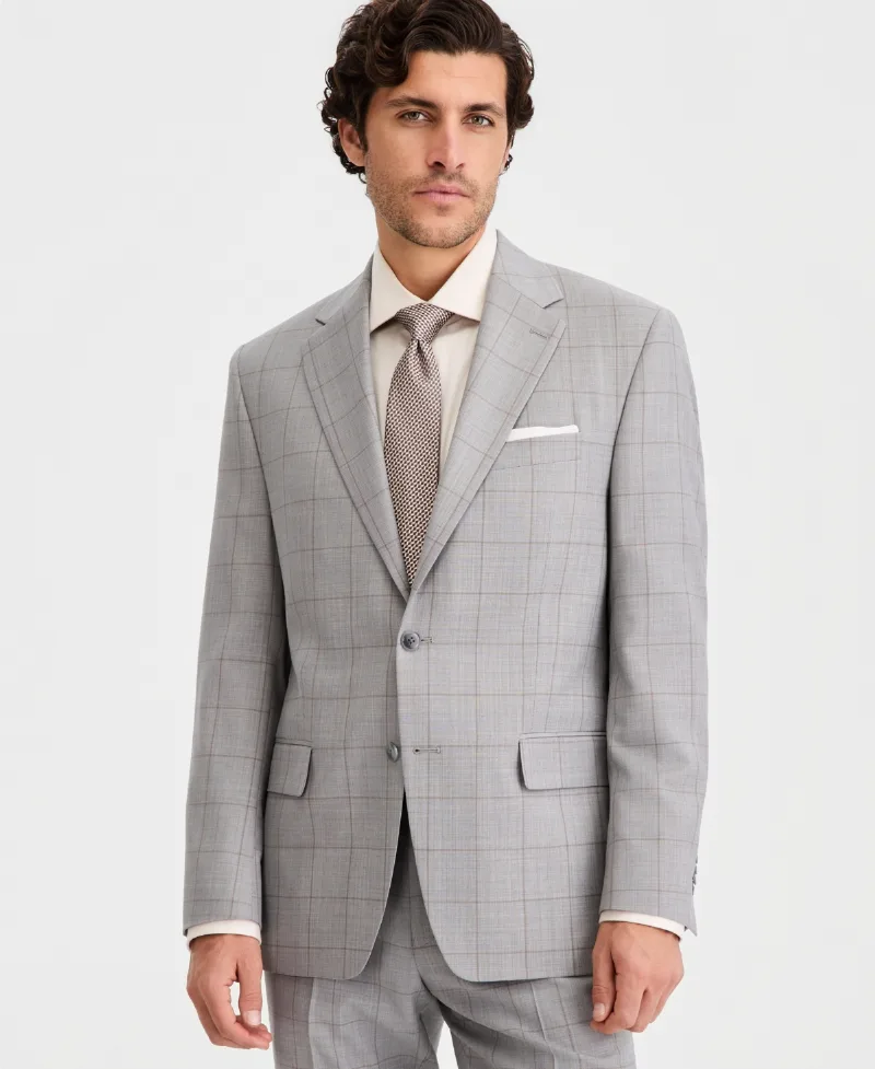 Michael Kors Men's Classic Fit Wool Blend Suit Separates Jacket - Tan Windowpane