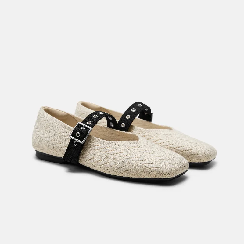 VIVAIA Square-Toe Margot Mary Jane (Myriel)|CREAM IVORY & BLACK|US 7.5