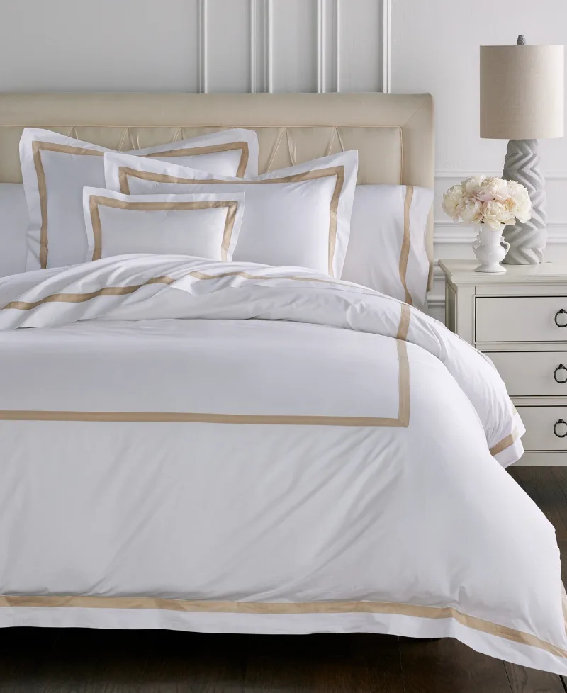 Sferra Estate Woven Cotton Duvet Cover, King - White/Sand