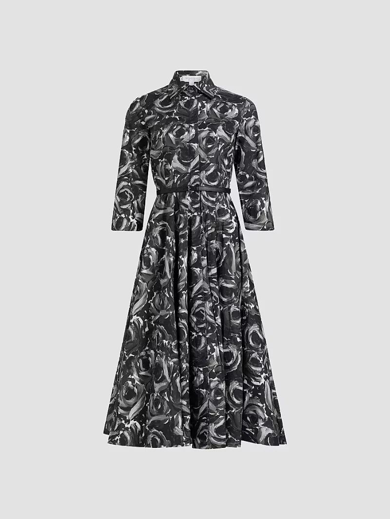 Women's Printed Cotton A-Line Midi-Dress - Pewter Multi - Size 4