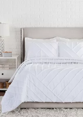 LAUREL & MAYFAIR Chenille Chevron Comforter Set, White, Full/Queen