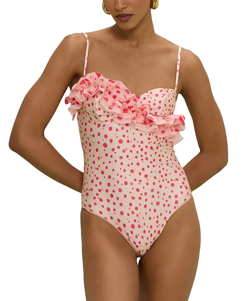 PatBO Peony Print Ruffle One Piece Swimsuit