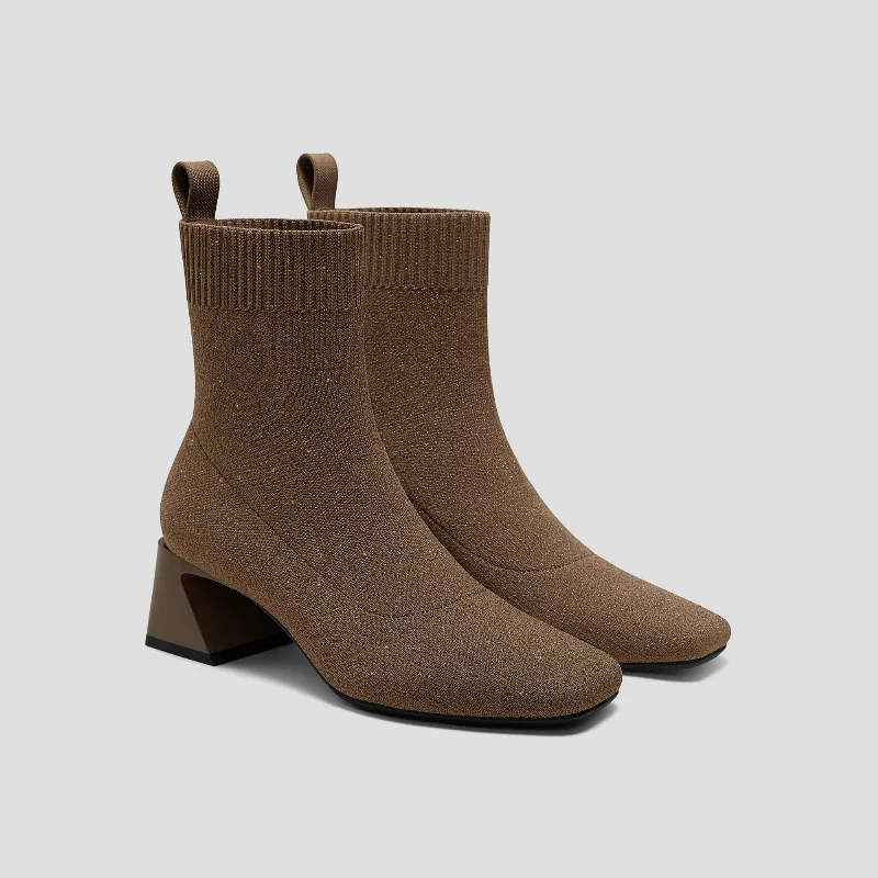 VIVAIA Square-Toe Water-Repellent Block Heeled Boots (Regina Pro)|ESPRESSSO METALLIC|9-9.5