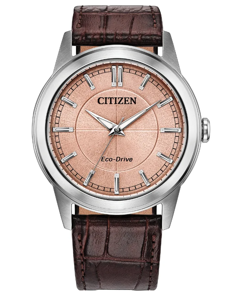 Citizen Men's Rolan Brown Leather Strap Watch 41mm - Brown