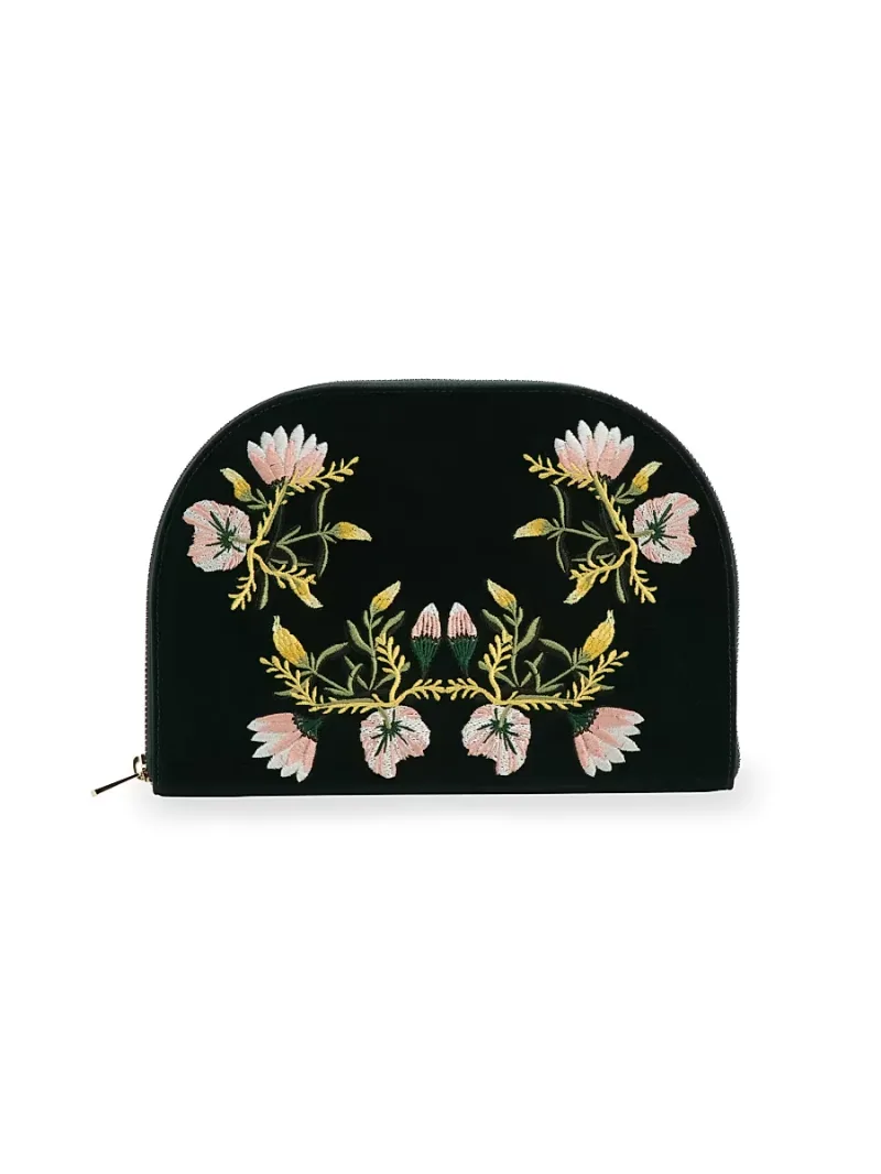 Wolf Zoe Embroidered Travel Jewelry Portfolio - Forest Green