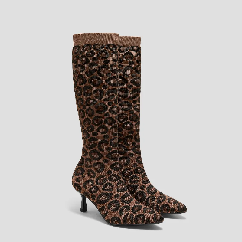 VIVAIA Pointed-Toe Knee-High Heel Boots (Abby)|BROWN LEOPARD|US 7.5