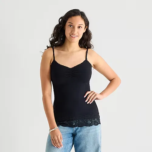 Arizona Womens Juniors V Neck Sleeveless Camisole, Medium, Black