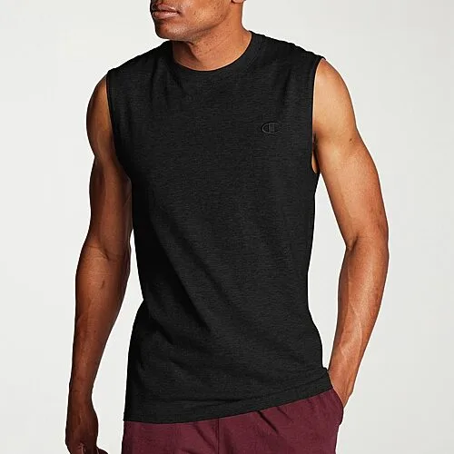 Champion Classic Jersey Mens Crew Neck Sleeveless Muscle T-Shirt, Small, Black