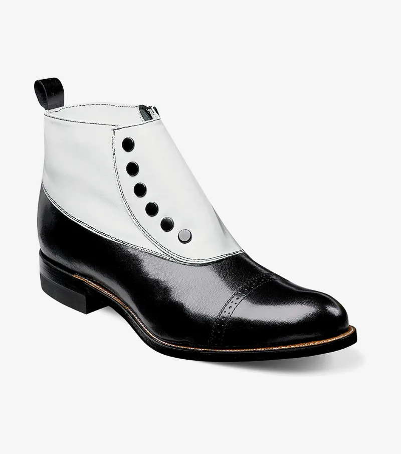 Stacy Adams Shoes Madison Spectator Spat Cap Toe Boot Black w/White Size 14