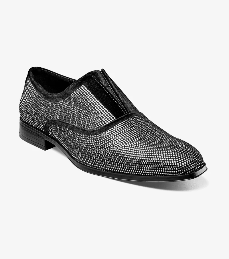 Stacy Adams Shoes Starleigh Rhinestone Plain Toe Slip On Black and Silver Size 7.5