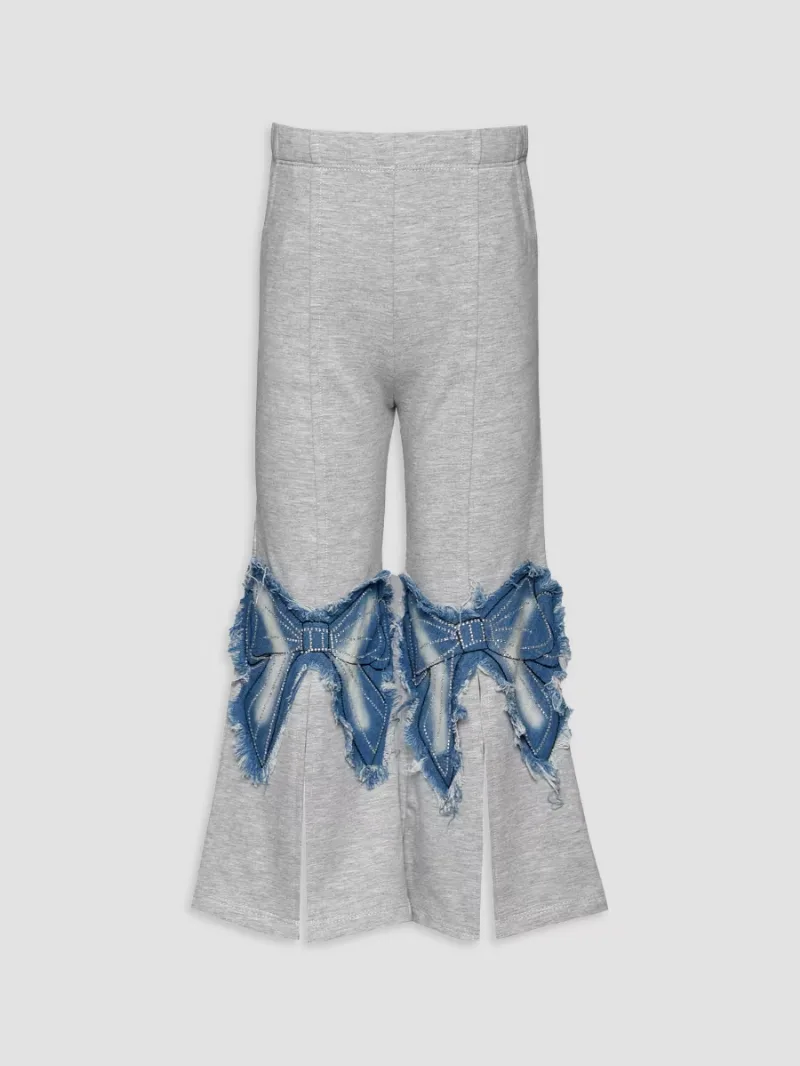 Girl's Little Girl's & Girl's Embellished Denim-Bow Flared Pants - Gray - Size 4