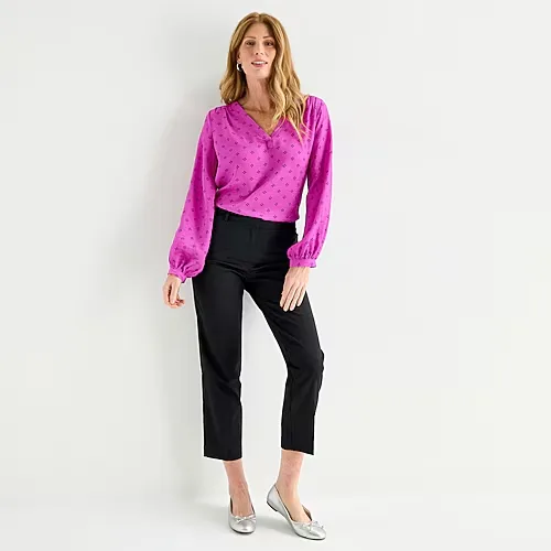 Liz Claiborne Emma Sateen Womens Tall Straight Mid Rise Ankle Pant, 16 Tall, Black