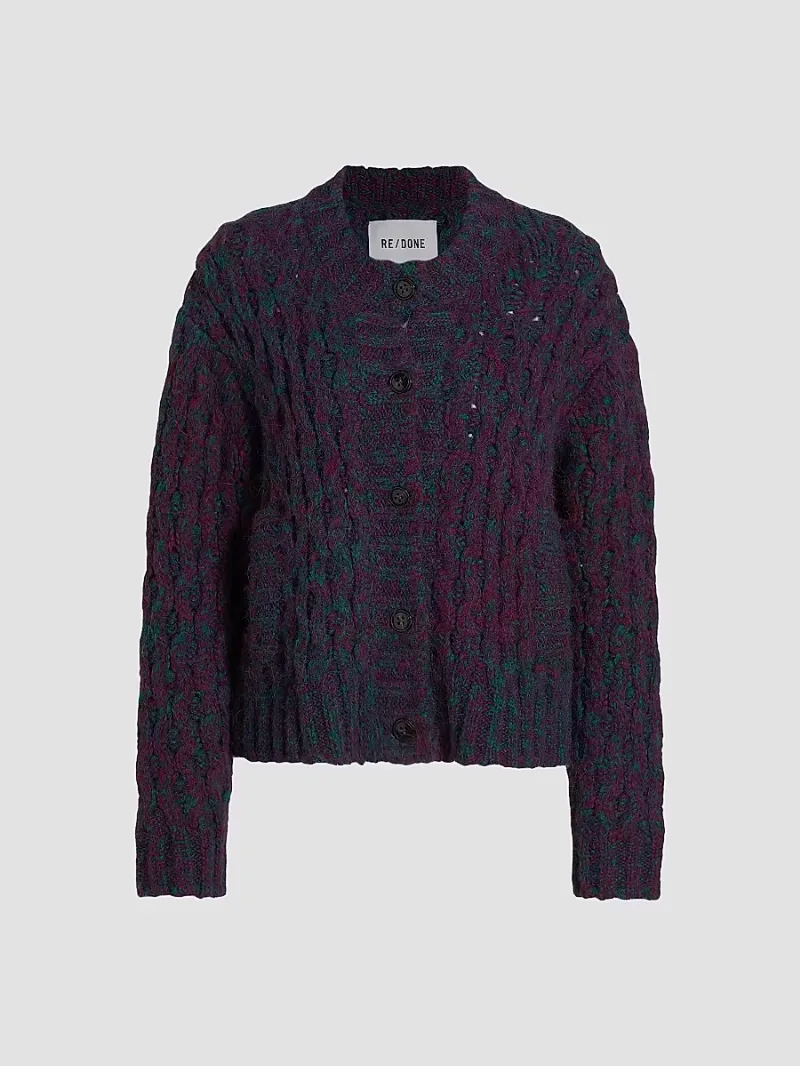 Re/done Women's '80s Chunky Crewneck Cardigan - Marled Plum - Size Large