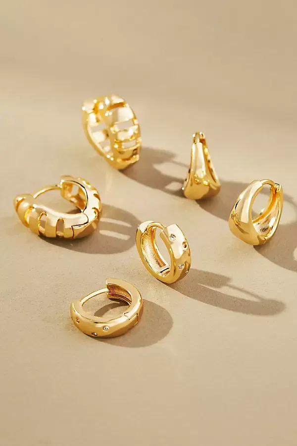By Anthropologie Embellished Huggie Earrings, Set of 3