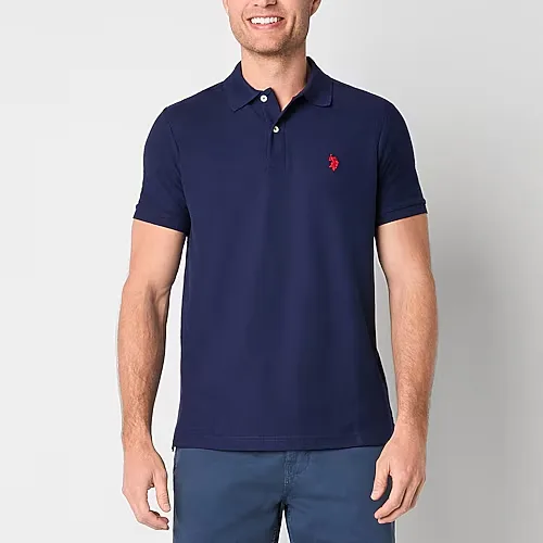 U.S. Polo Assn. Ultimate Pique Stretch Mens Classic Fit Short Sleeve Polo Shirt, Medium, Blue