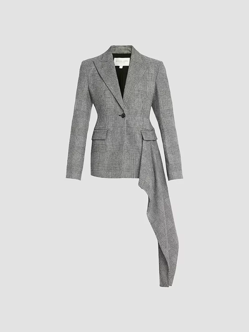 Michael Kors Collection Women's Glen Plaid Streamer Blazer - Black Ivory - Size 10