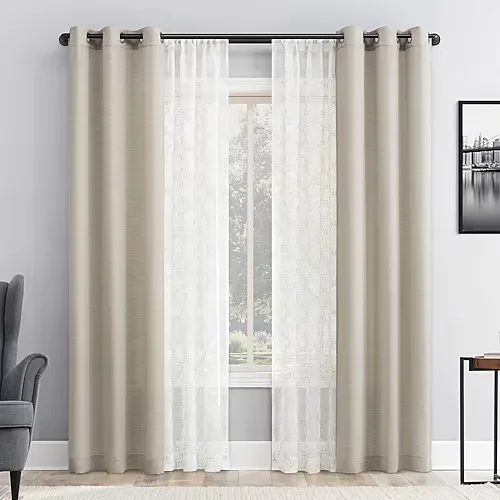 No 918 Harmon Embroidered Grommet Top Light-Filtering Set of 4 Curtain Panel, One Size, Beige