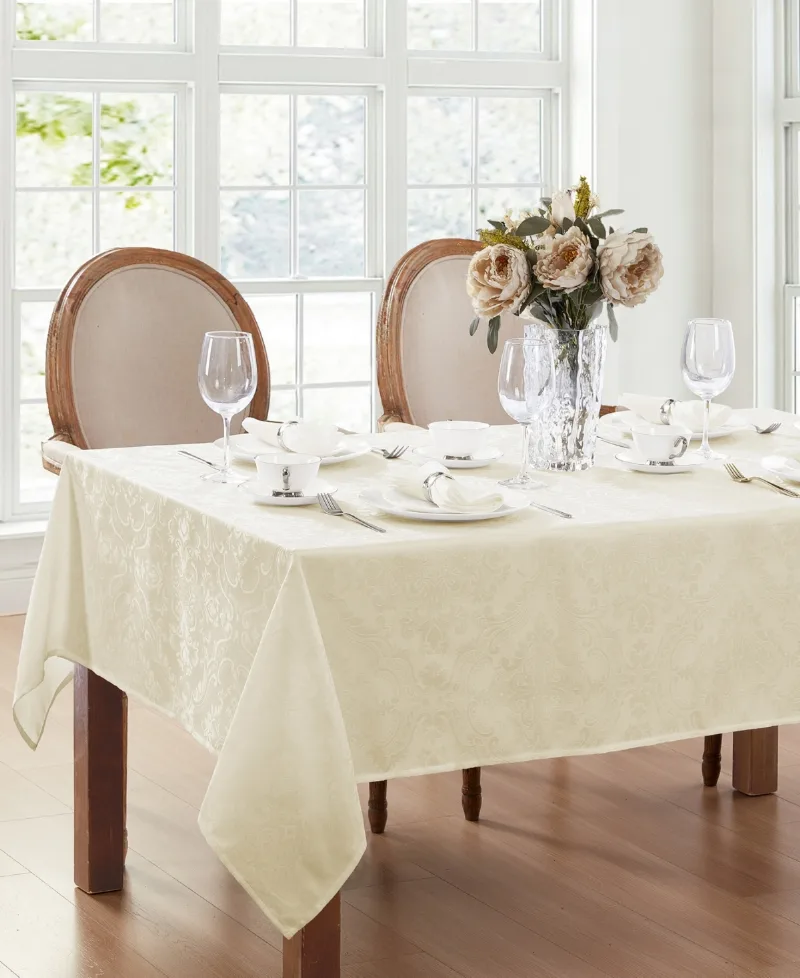 Elrene Caiden Elegance Damask Tablecloth - 60" x 120" - Ivory