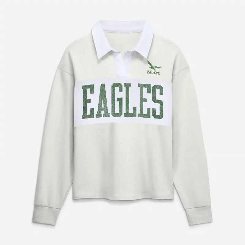 Women's Fanatics Cream Philadelphia Eagles Heritage Play Action Rugby Long Sleeve Polo