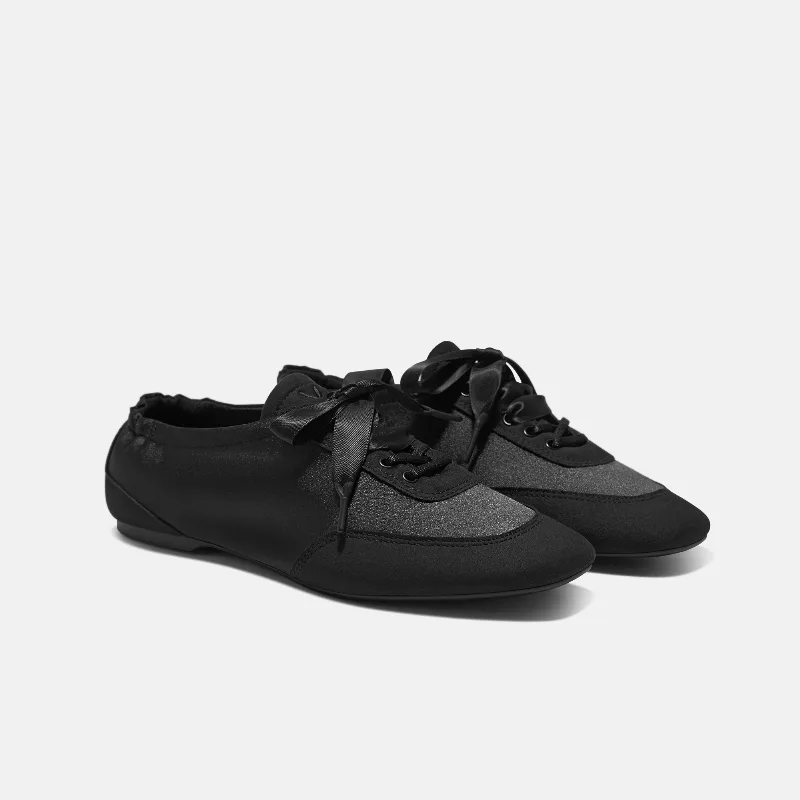 VIVAIA Square-Toe Lace-Up Satin Sneakerina (Cristina)|BLACK|US 5.5