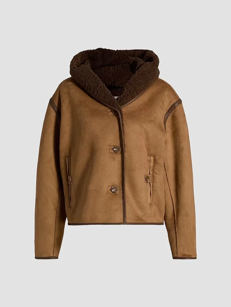dh New York Women's Madylen Faux Sherpa Jacket - Camel Combo - Size Small