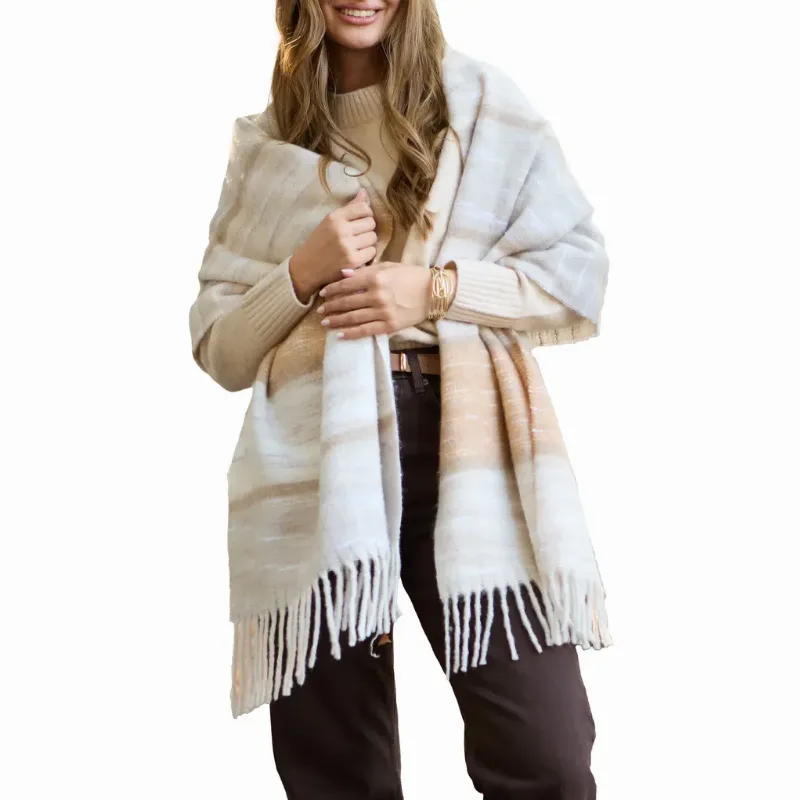 SAACHI Stripe Oversize Scarf in Natural at Nordstrom Rack