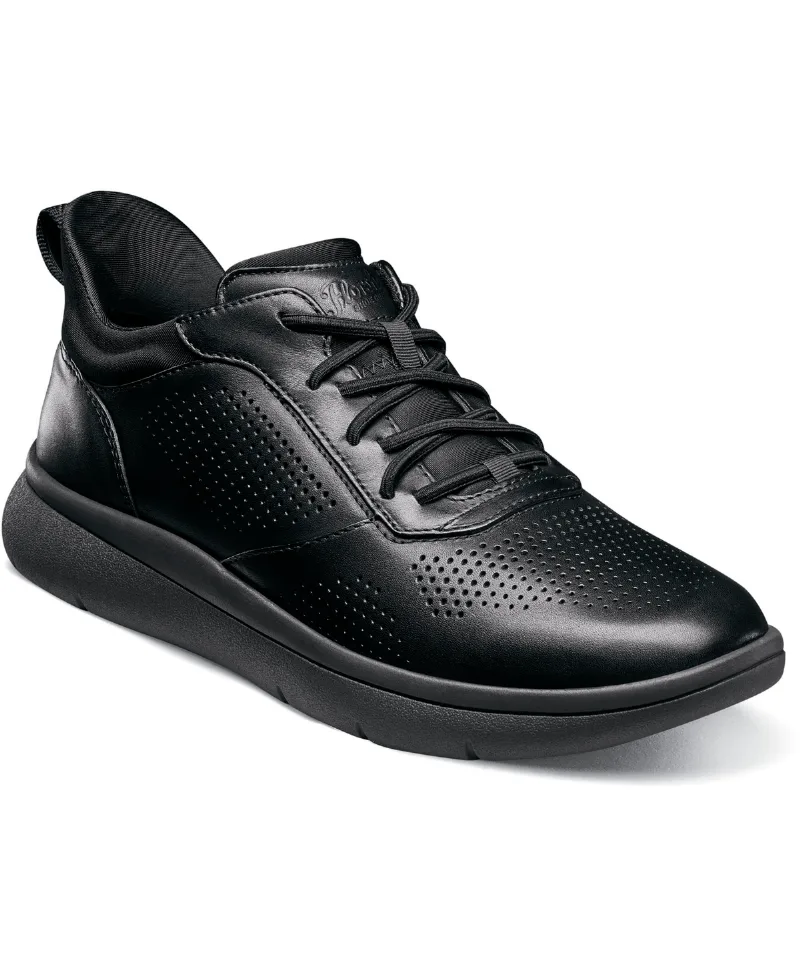 Florsheim Men's Fleet Perf Toe Elastic Lace Sneaker - Black/Black
