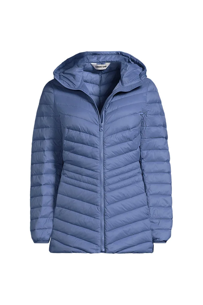 Wanderweight Packable Down Long Jacket - Lands' End - Blue - XS