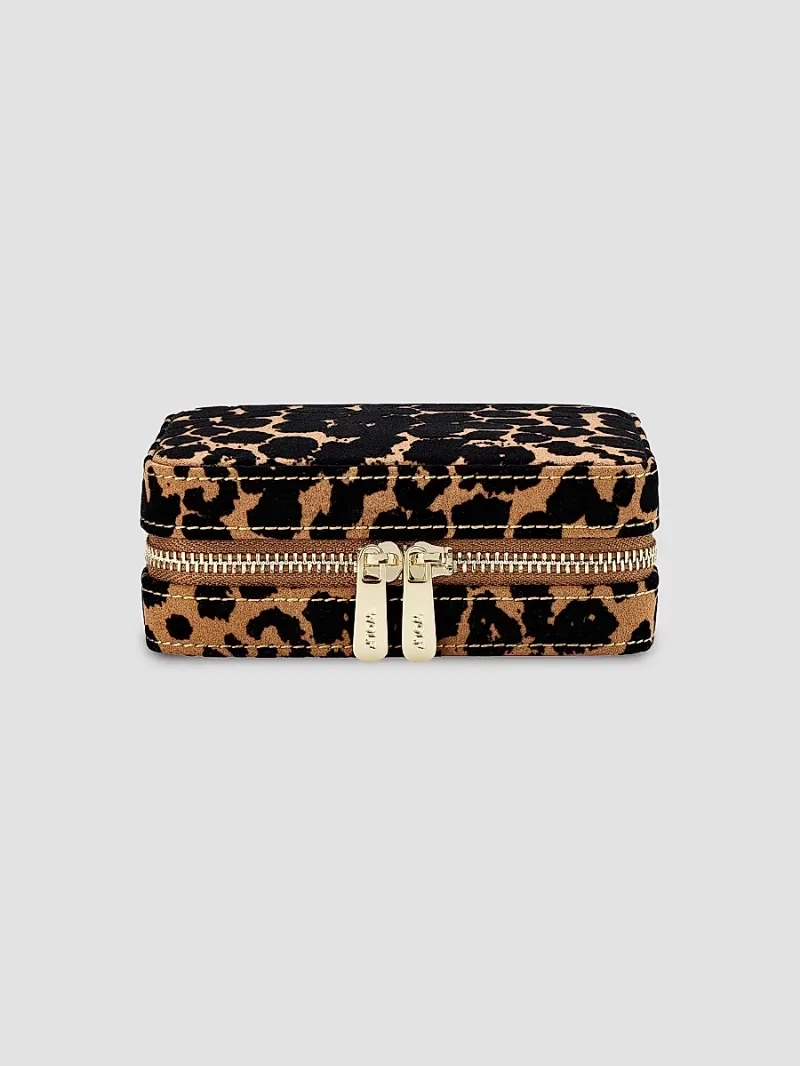 Wolf Designs Savanna Leopard Zip Jewelry Case - Tan Black