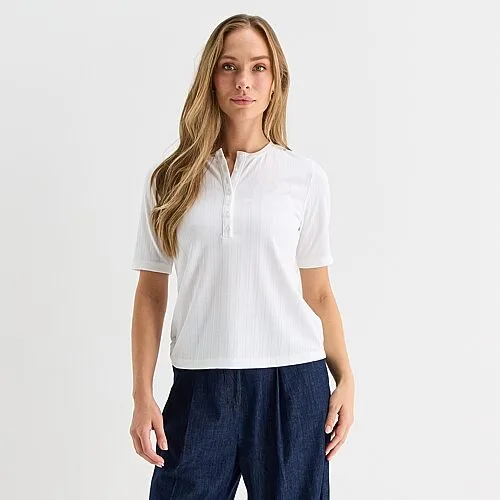 Liz Claiborne Womens Short Sleeve Regular Fit Henley Shirt, Xx-large, White
