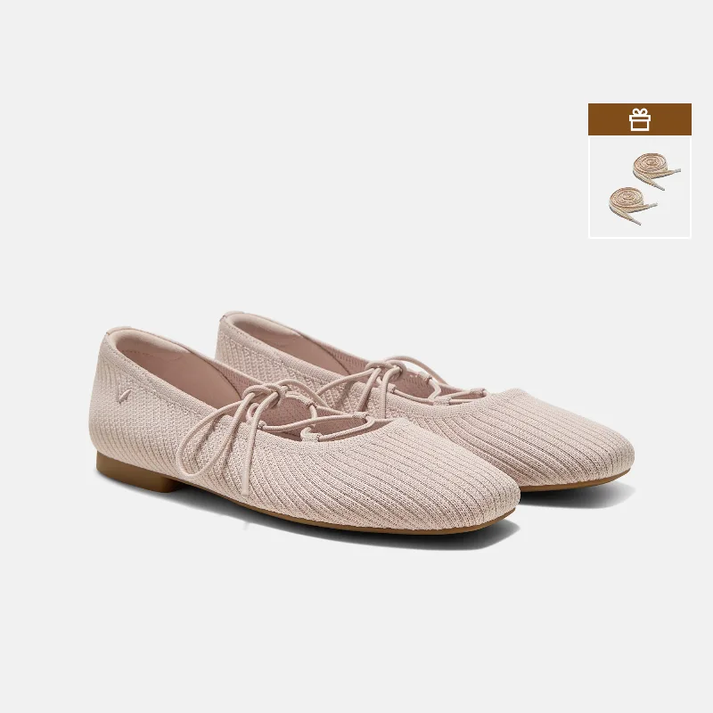 VIVAIA Square-Toe Lace-Up Mary Janes (Miley)|BALLET BLUSH FRENCH STRIPE|US 10.5