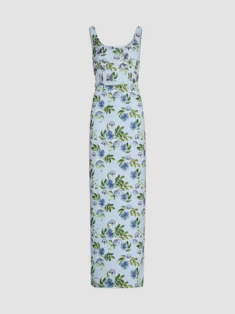 Women's Lana Floral Faille Column Gown - Sky Blue Morning Glory - Size 10
