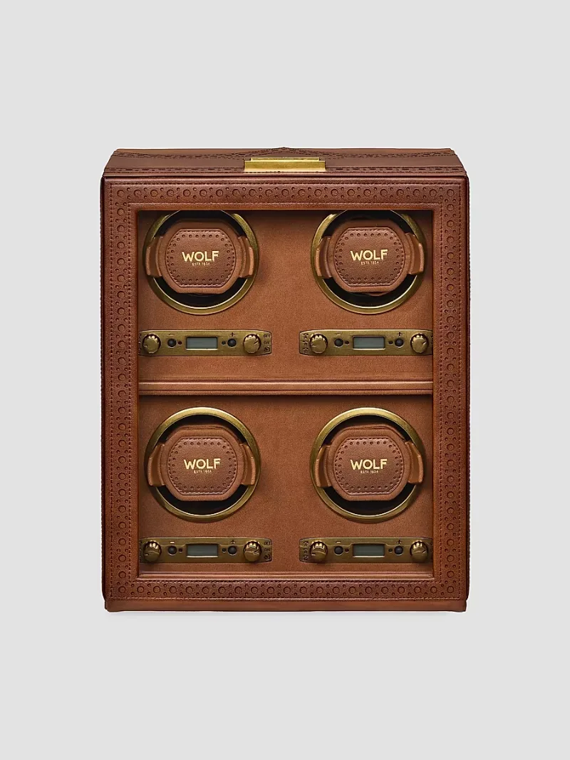 Wolf Designs Brogue 4-Piece Watch Winder - Burnished Brown