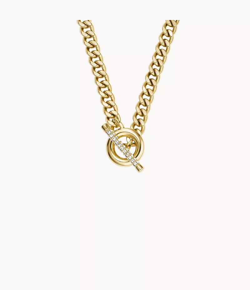 Collier à bascule Carlie avec barre en T pavée en acier inoxydable ton or