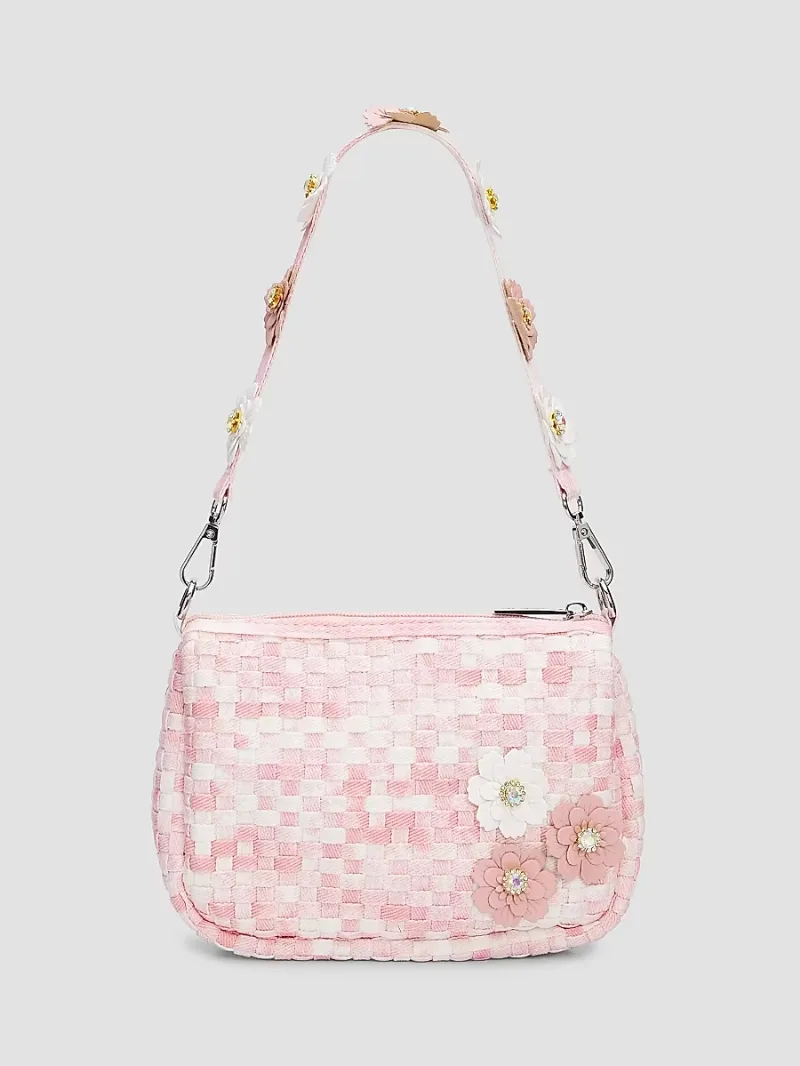 Bari Lynn Girl's Girl's Flower Appliqué Weave Shoulder Bag - Pink
