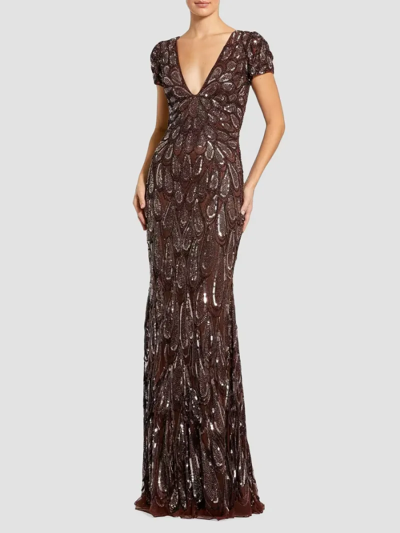 Mac Duggal Women's Sequin & Bead-Embellished Jersey Gown - Chocolate - Size 6
