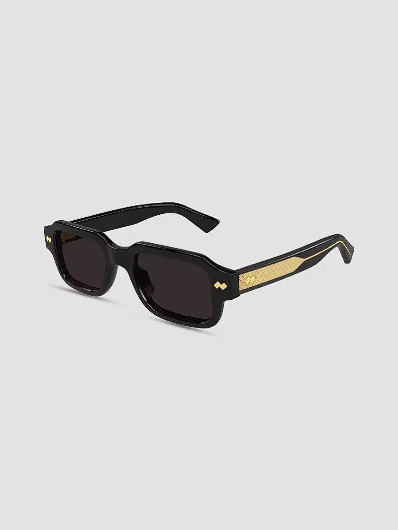 Bottega Veneta Men's Intrecciato Wirecore 50MM Rectangular Sunglasses - Black