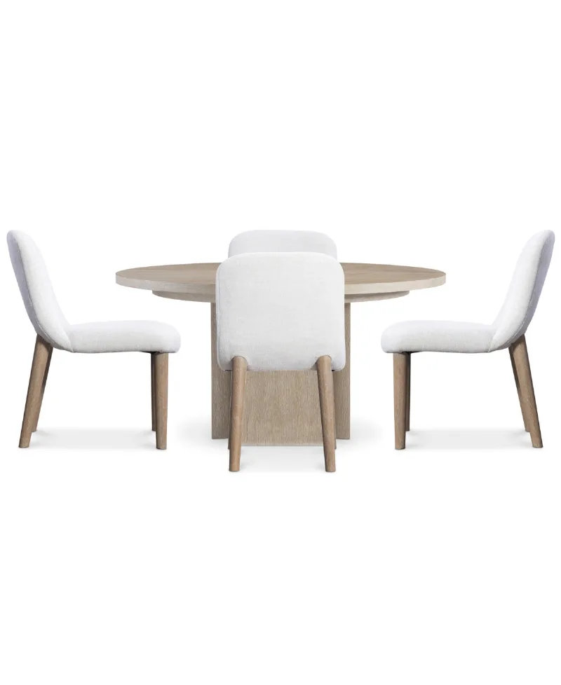Bernhardt 5-Pc. Wood Loggia Dining Set Round Table and Side Chairs - Medium Brown, White
