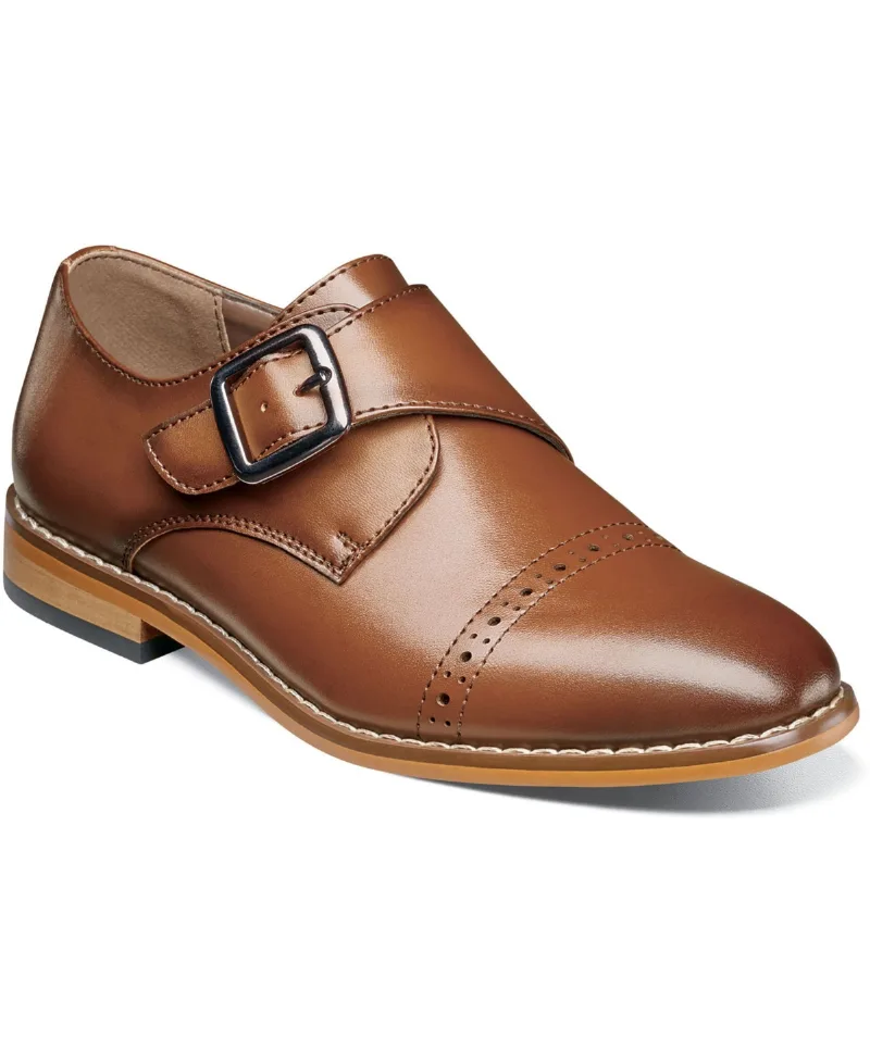 Stacy Adams Big Boy Desmond Cap Toe Monk Strap Shoe - Cognac