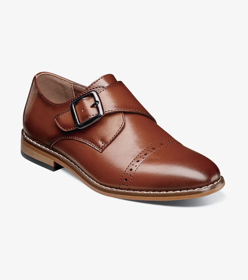 Stacy Adams Shoes Kids Desmond Cap Toe Monk Strap Cognac Size 6 Big Kid