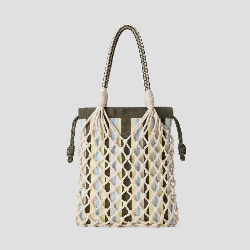 VIVAIA Cotton Rope Net Tote (Anila)|PALE APRICOT & OLIVE STRIPE|ONE-SIZE