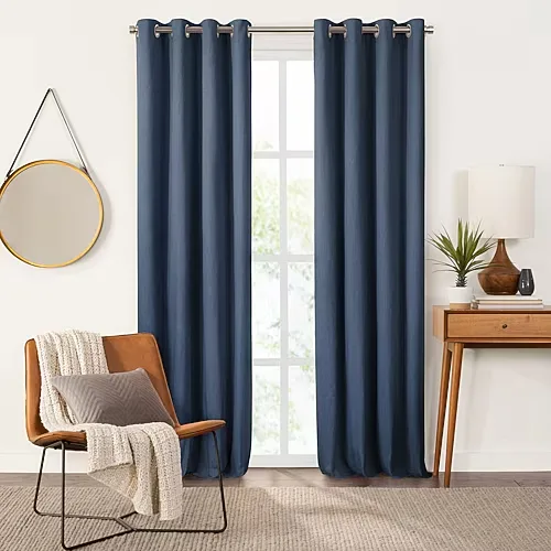 Fieldcrest Heritage Davina Solid Grommet Top Energy Saving 100% Blackout Single Curtain Panel, One Size, Blue
