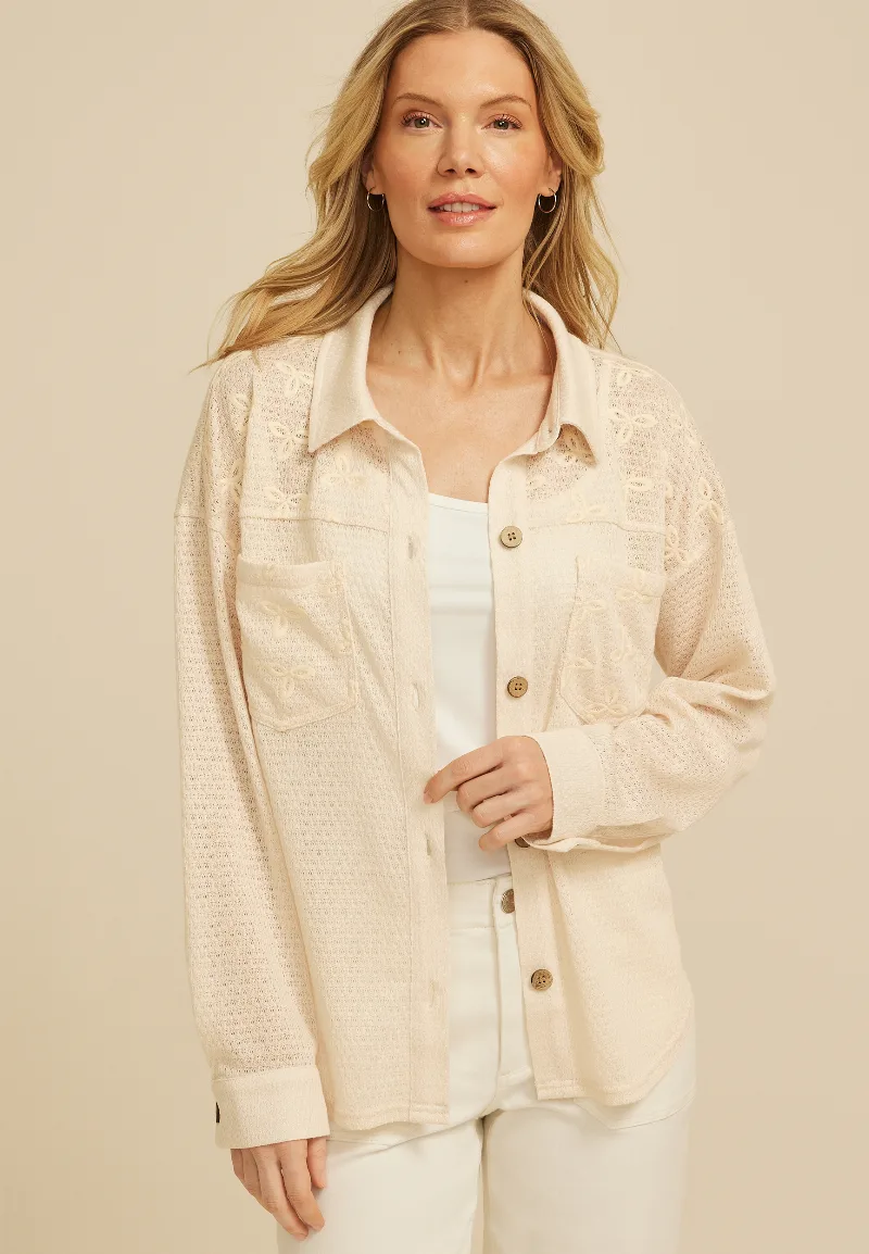 Maurices Women's Textured Embroidered Shacket