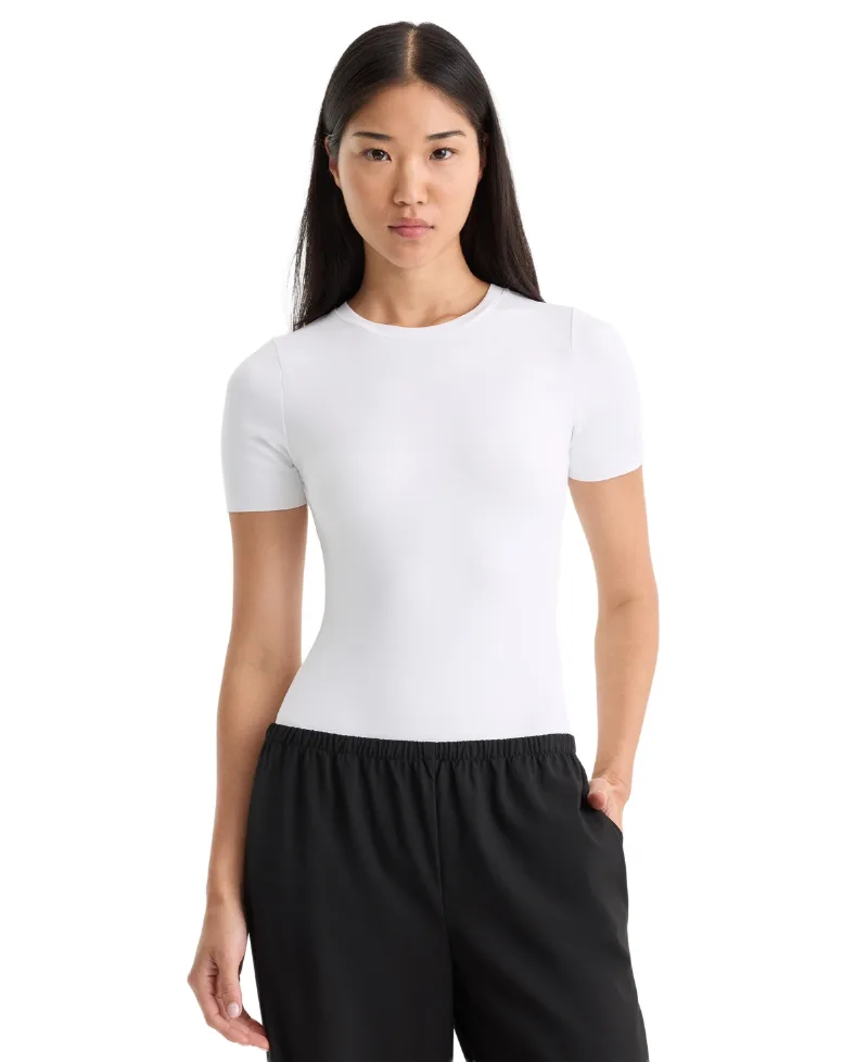 Good American Scuba Crewneck Short-Sleeve Bodysuit - White