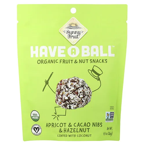 Sunny Fruit, Have A Ball™, Organic Fruit & Nut Snacks, Apricot & Cacao Nibs & Hazelnut, 4.4 oz ( 126 g)