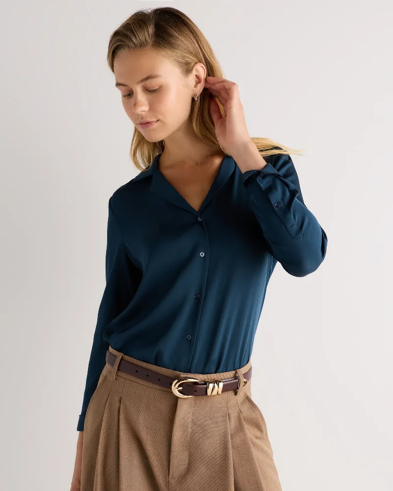 Quince Washable Stretch Silk Notch Collar Blouse