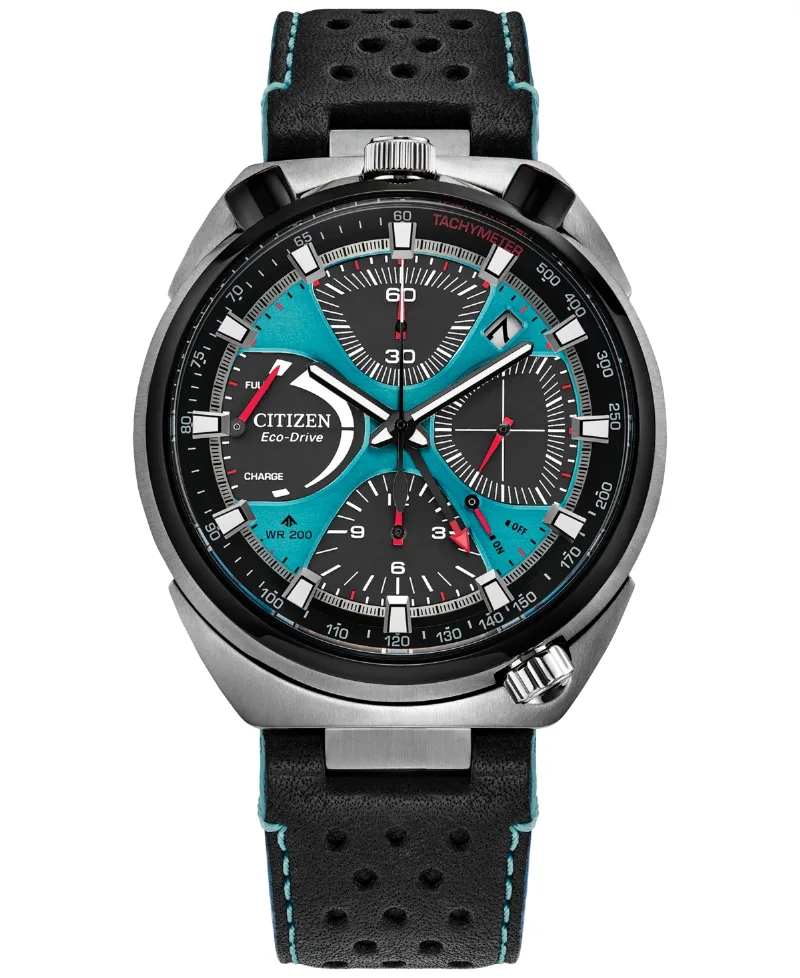 Citizen Men's Promaster Tsuno Chronograph Black Leather Strap Watch 44.5mm - Black